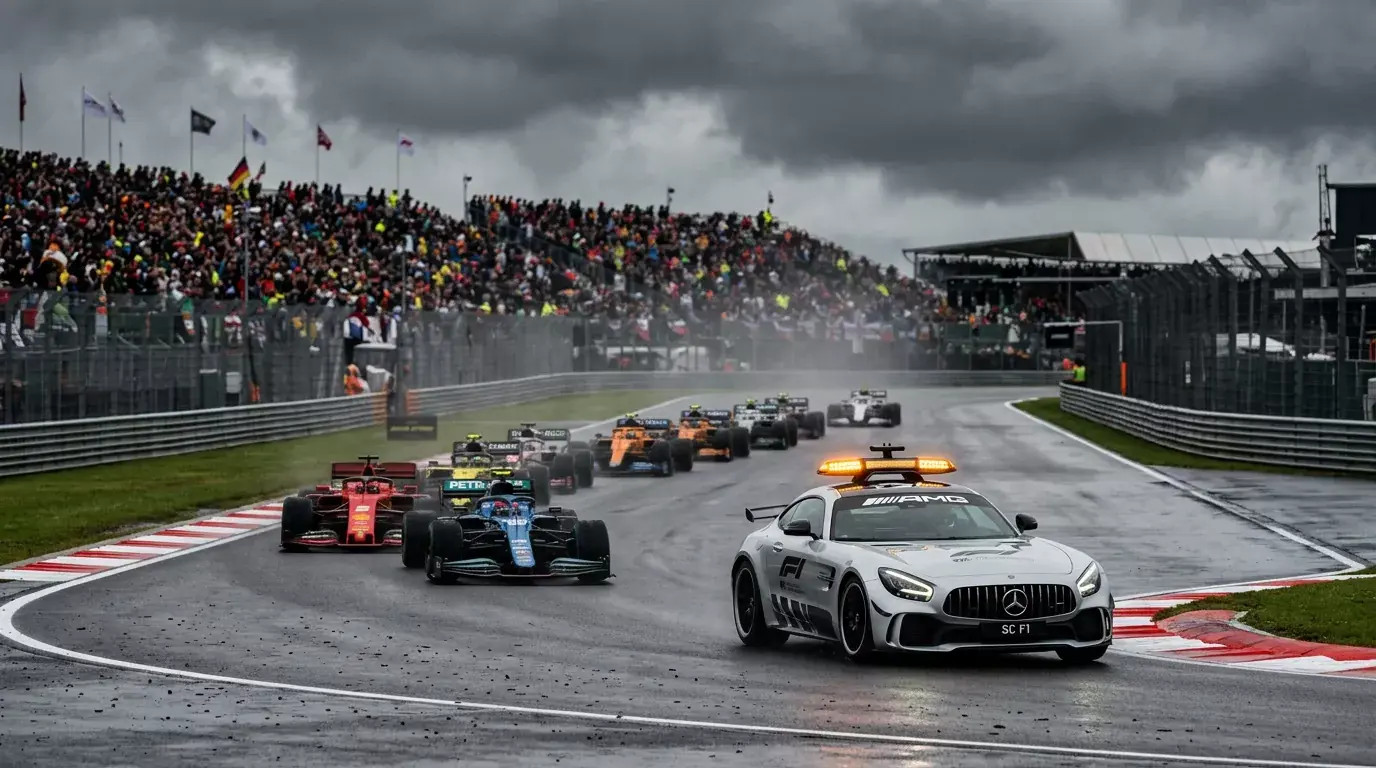 Safety car en pista durante un Gran Premio de Fórmula 1 mientras las cuotas de apuestas en vivo cambian